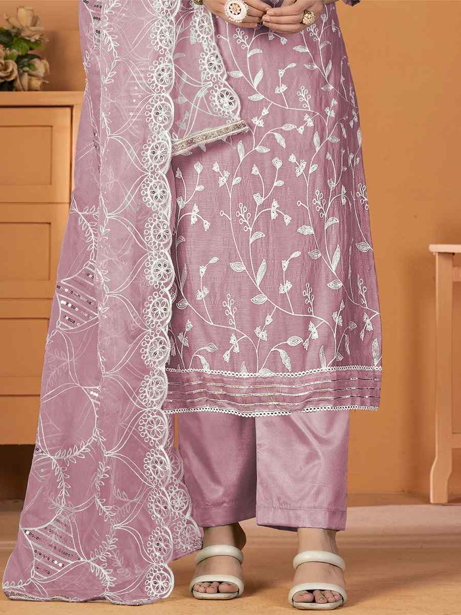 Dull Peach Modal Silk Embroidered Casual Festival Pant Salwar Kameez