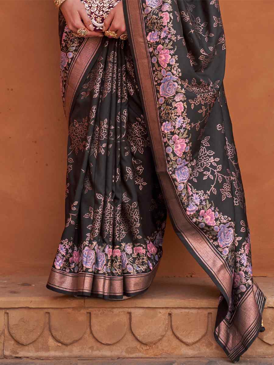 Dune Black Silk Printed Casual Festival Classic Style Saree