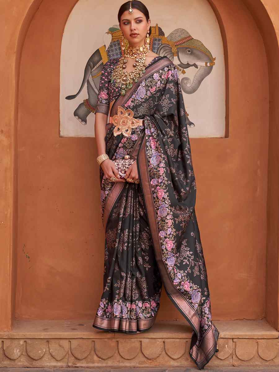 Dune Black Silk Printed Casual Festival Classic Style Saree