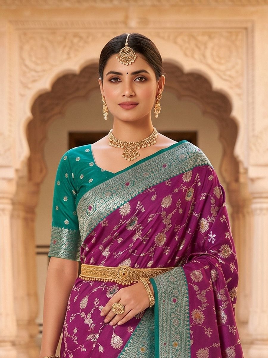 Onion Pink Soft Banarasi Silk Zari Weaving Meenakari Touchup Wedding Reception Party Festival Casual Heavy Border Sarees