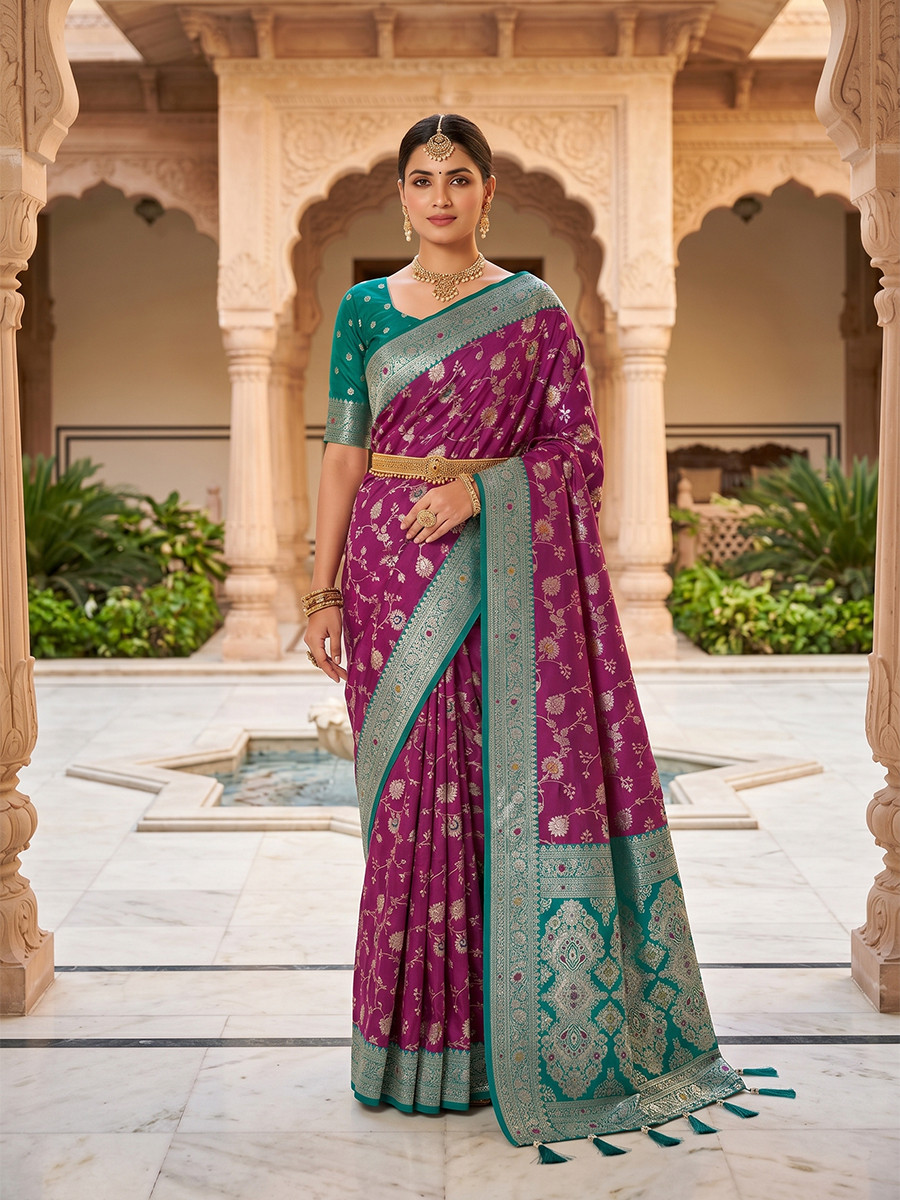 Onion Pink Soft Banarasi Silk Zari Weaving Meenakari Touchup Wedding Reception Party Festival Casual Heavy Border Sarees