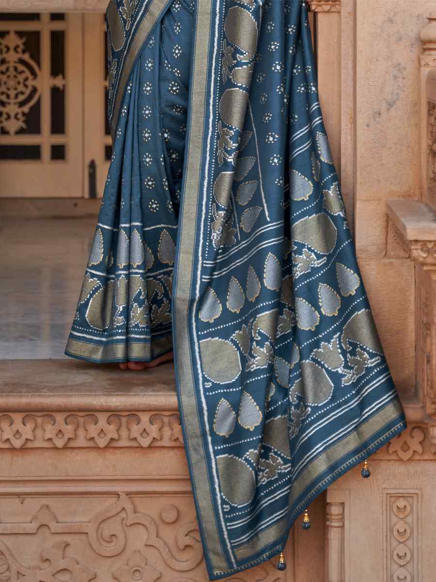Dusty Blue Soft Silk Handwoven Wedding Festival Heavy Border Saree