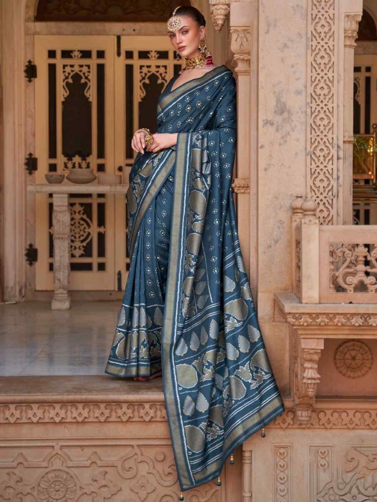 Dusty Blue Soft Silk Handwoven Wedding Festival Heavy Border Saree