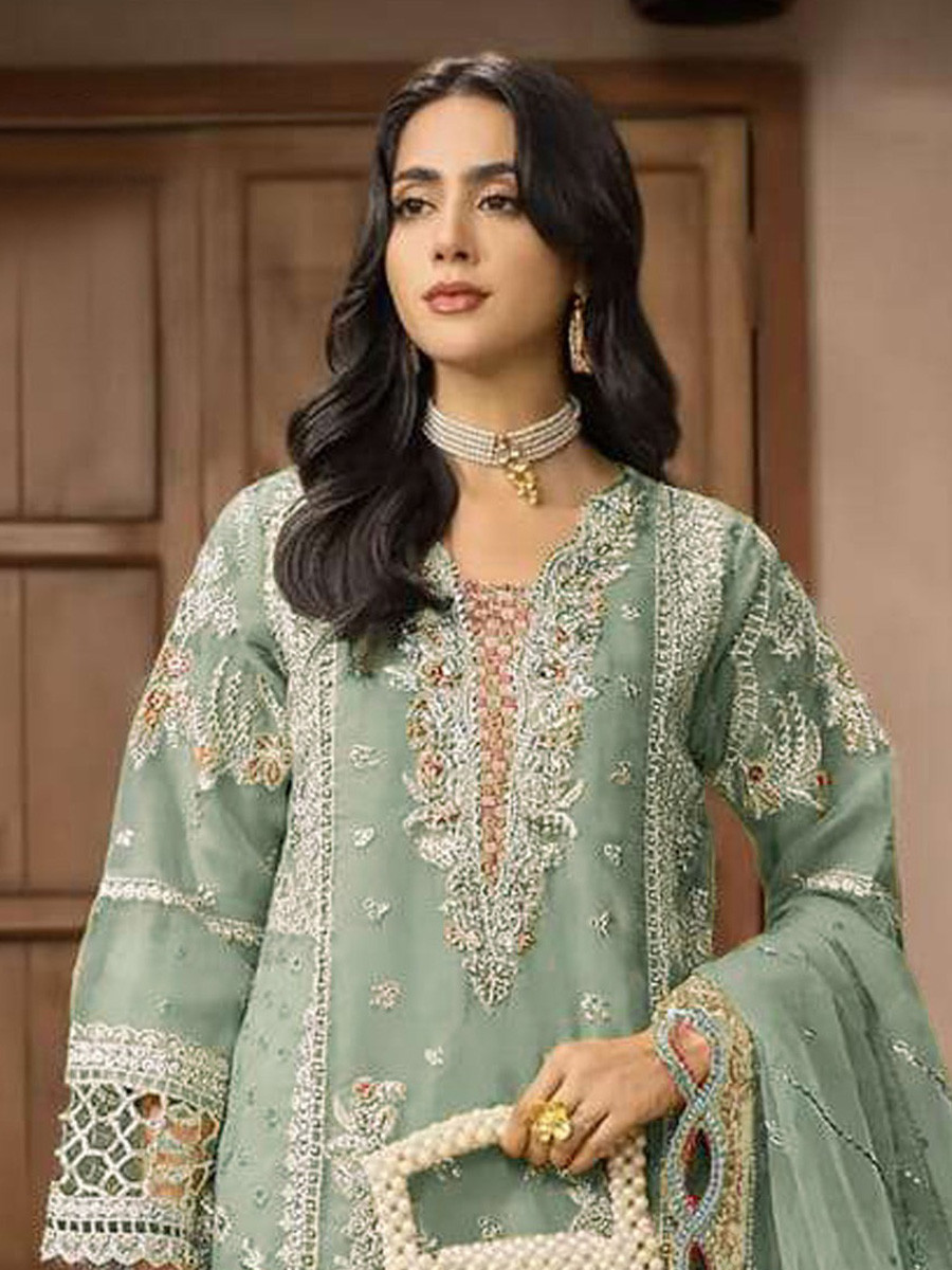 Dusty Chiffon Embroidery Zari Wedding Party Festival Casual Palazzo Pant Salwar Kameez