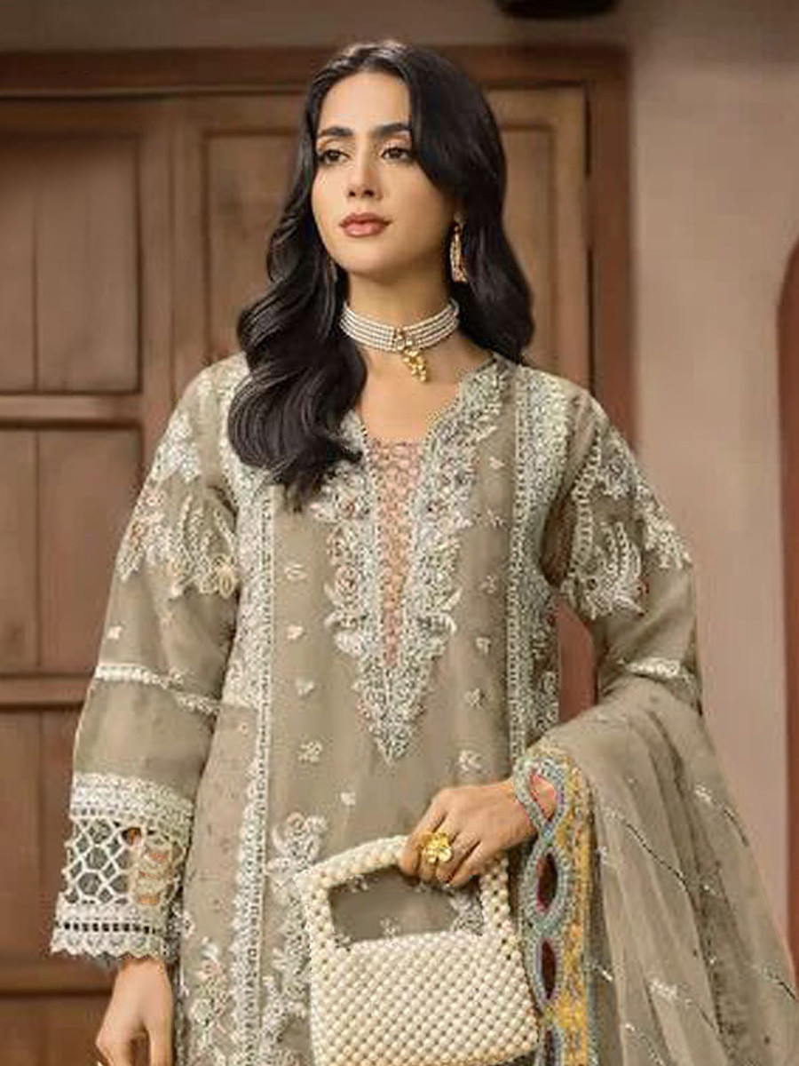 Dusty Chiffon Embroidery Zari Wedding Party Festival Casual Palazzo Pant Salwar Kameez