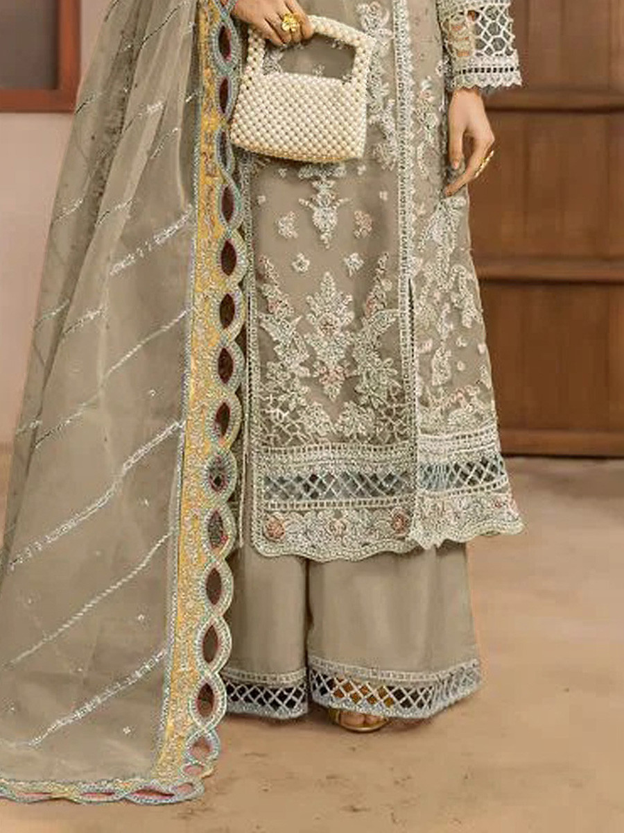 Dusty Chiffon Embroidery Zari Wedding Party Festival Casual Palazzo Pant Salwar Kameez