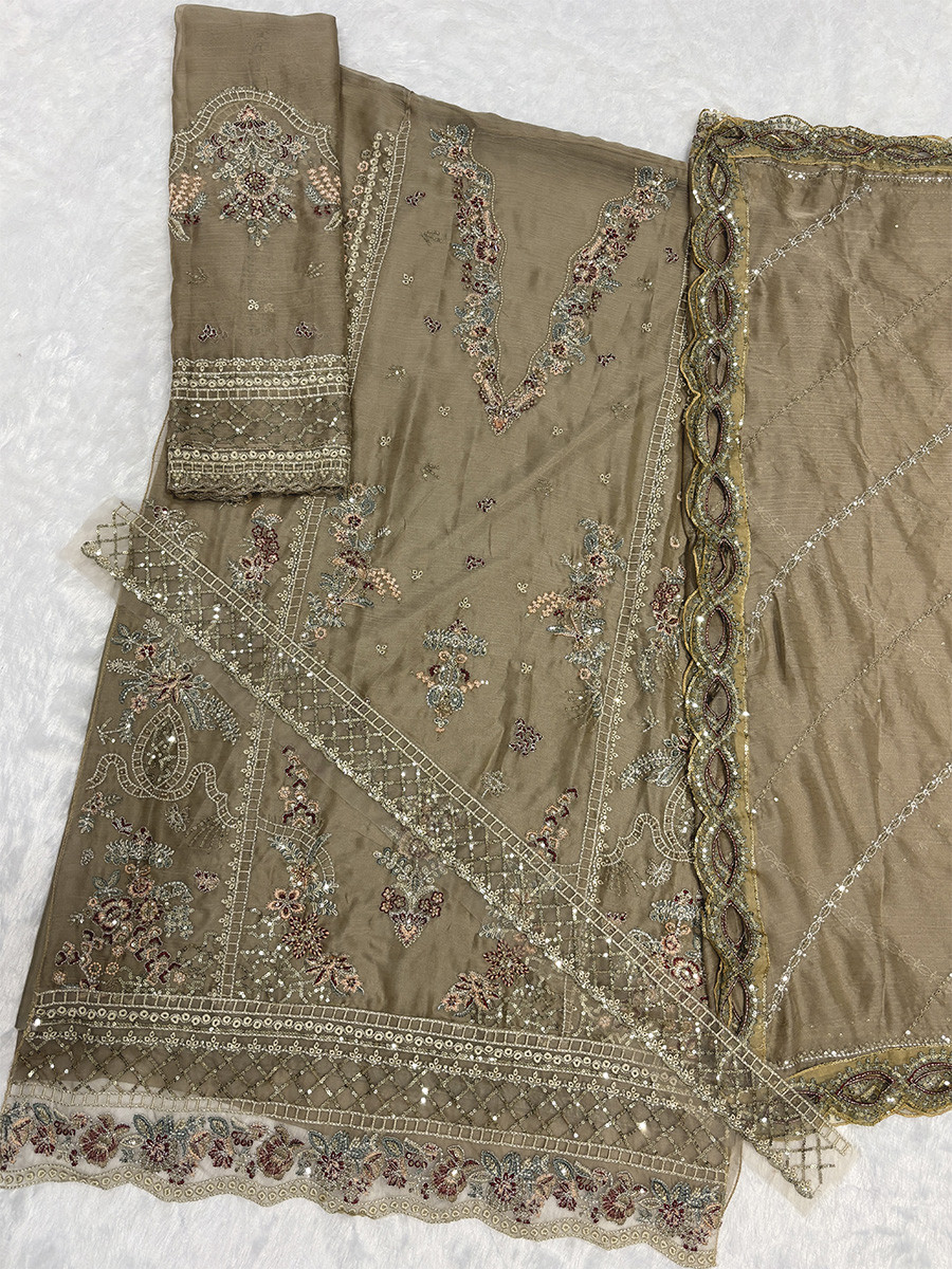 Dusty Chiffon Embroidery Zari Wedding Party Festival Casual Palazzo Pant Salwar Kameez