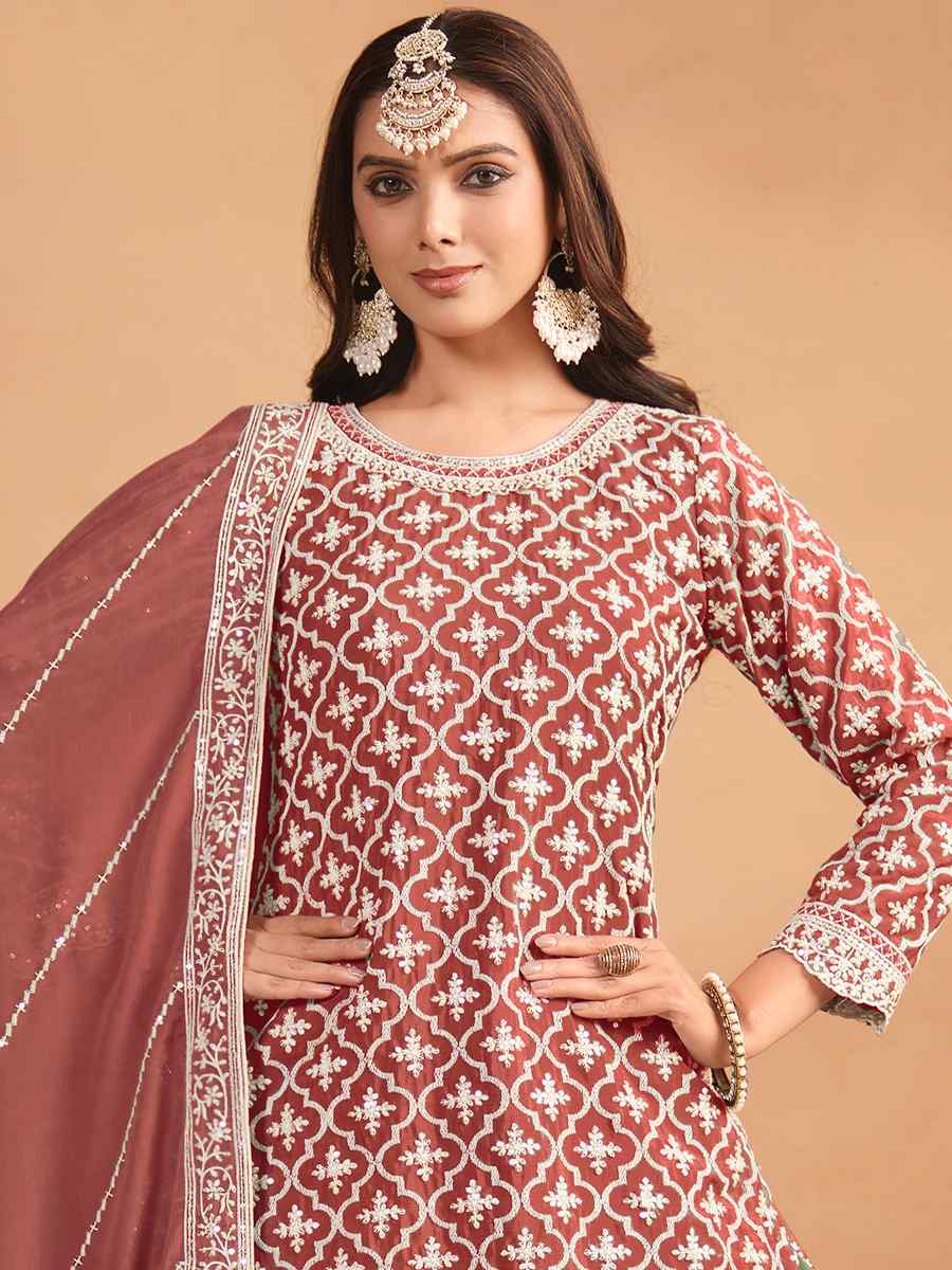 Dusty Chinon Embroidered Reception Wedding Kurti Lehenga Choli