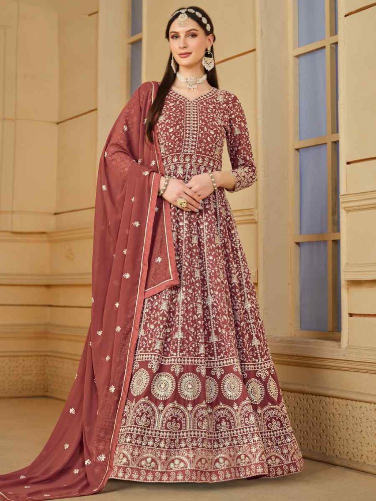 Dusty Faux Georgette Embroidered Festival Wedding Anarkali Salwar Kameez