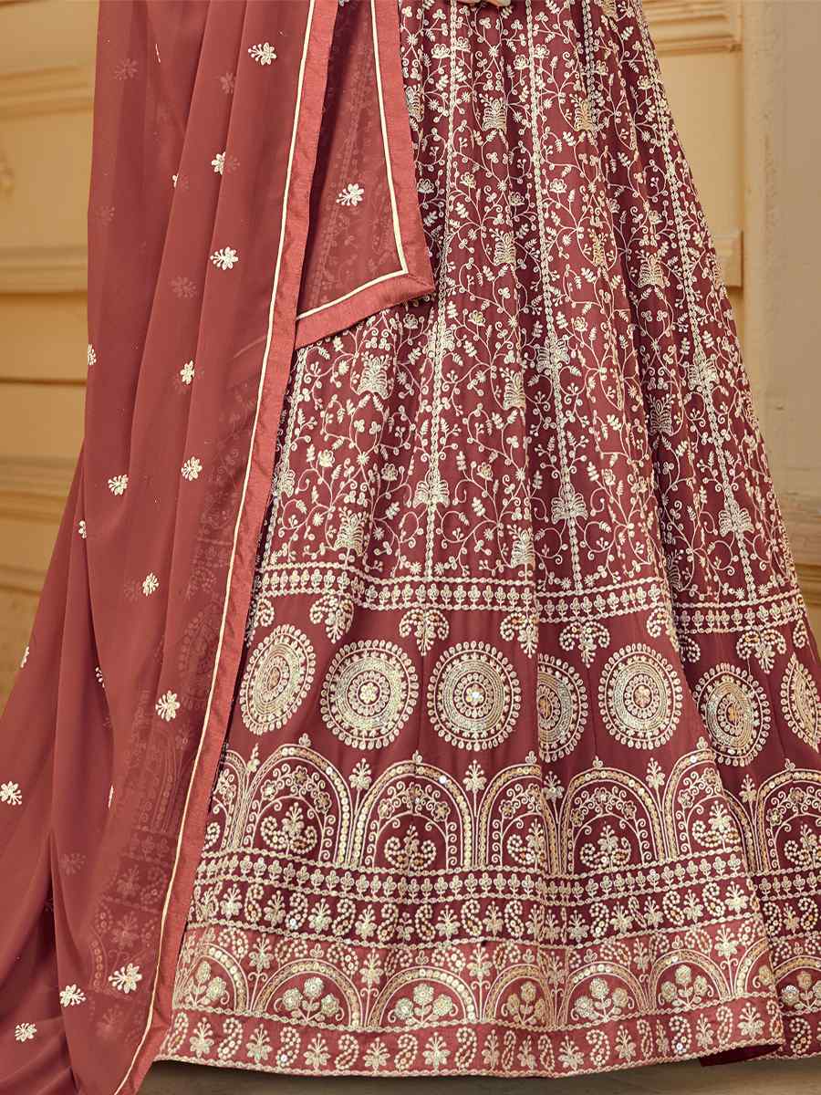 Dusty Faux Georgette Embroidered Festival Wedding Anarkali Salwar Kameez