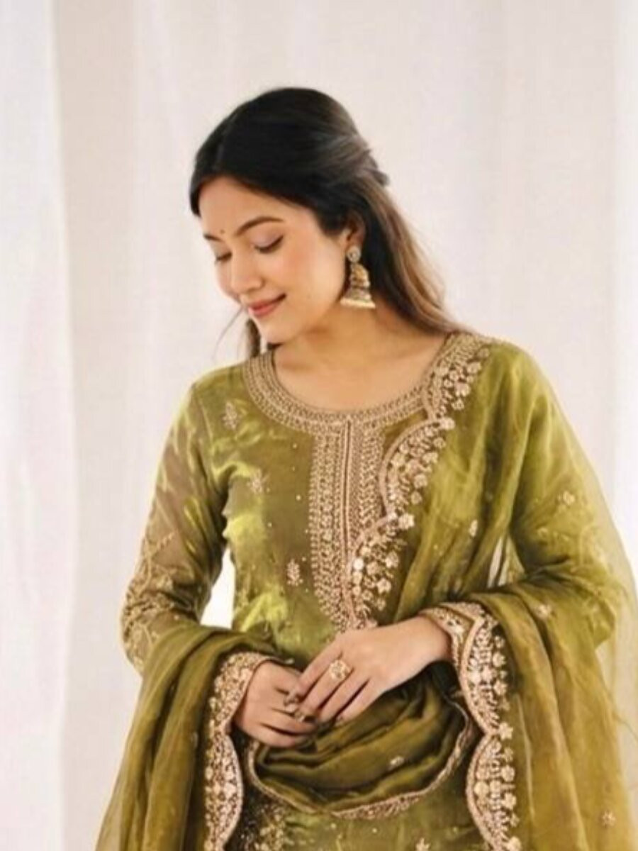 Dusty Grey Fendy Silk Embroidery Sequins Zari Wedding Party Festival Casual Ready Palazzo Pant Salwar Kameez