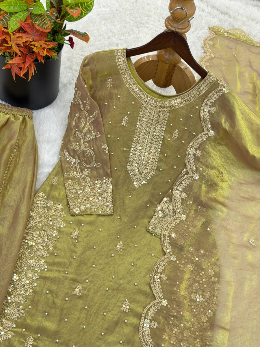 Dusty Grey Fendy Silk Embroidery Sequins Zari Wedding Party Festival Casual Ready Palazzo Pant Salwar Kameez