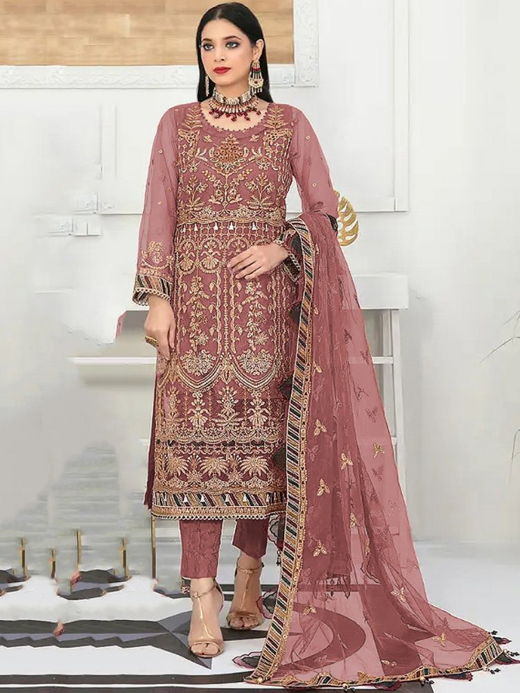 Dusty Heavy Butterfly Net Embroidered Festival Party Pant Salwar Kameez
