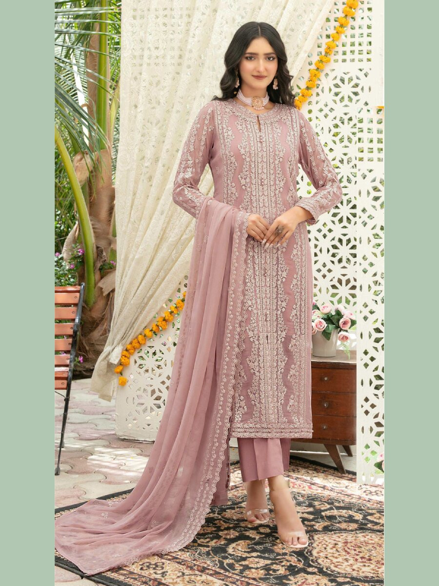 Dusty Heavy Chiffon Embroidery Wedding Party Festival Casual Palazzo Pant Salwar Kameez