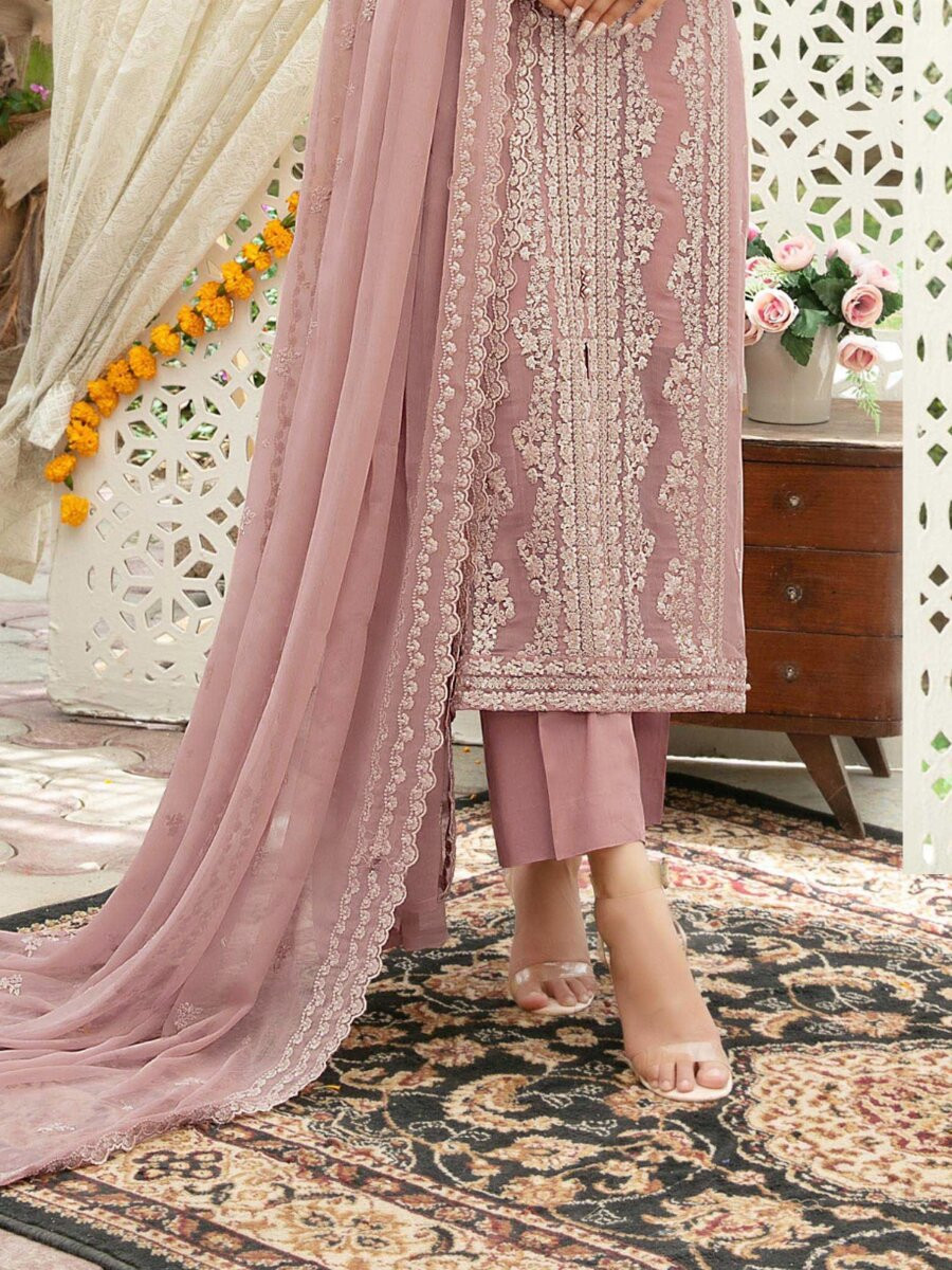 Dusty Heavy Chiffon Embroidery Wedding Party Festival Casual Palazzo Pant Salwar Kameez