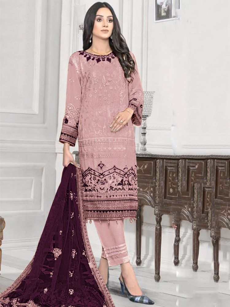 Dusty Heavy Faux Georgette Embroidered Festival Wedding Pant Salwar Kameez