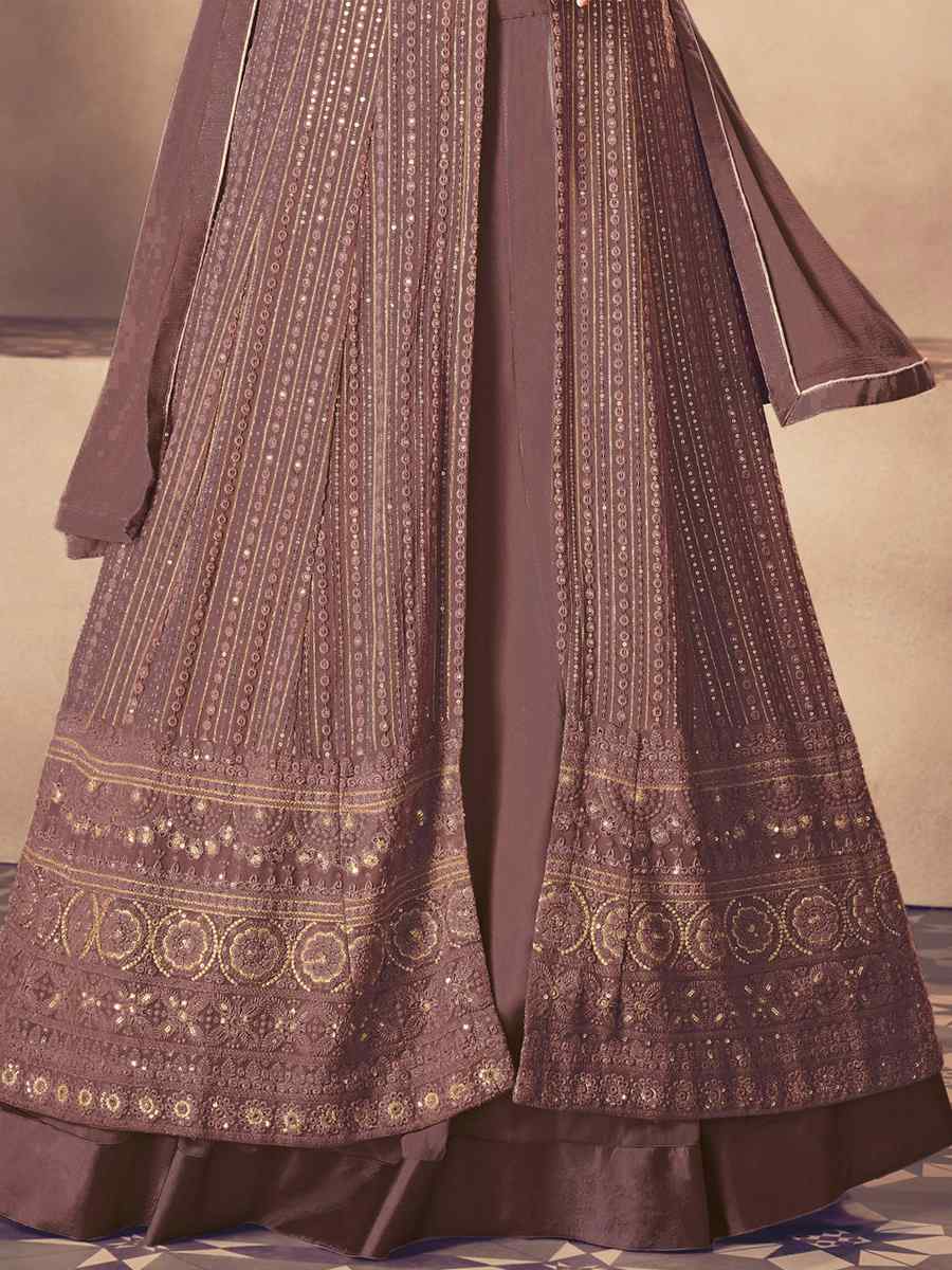 Dusty Lavender Heavy Faux Georgette Embroidered Festival Wedding Anarkali Salwar Kameez
