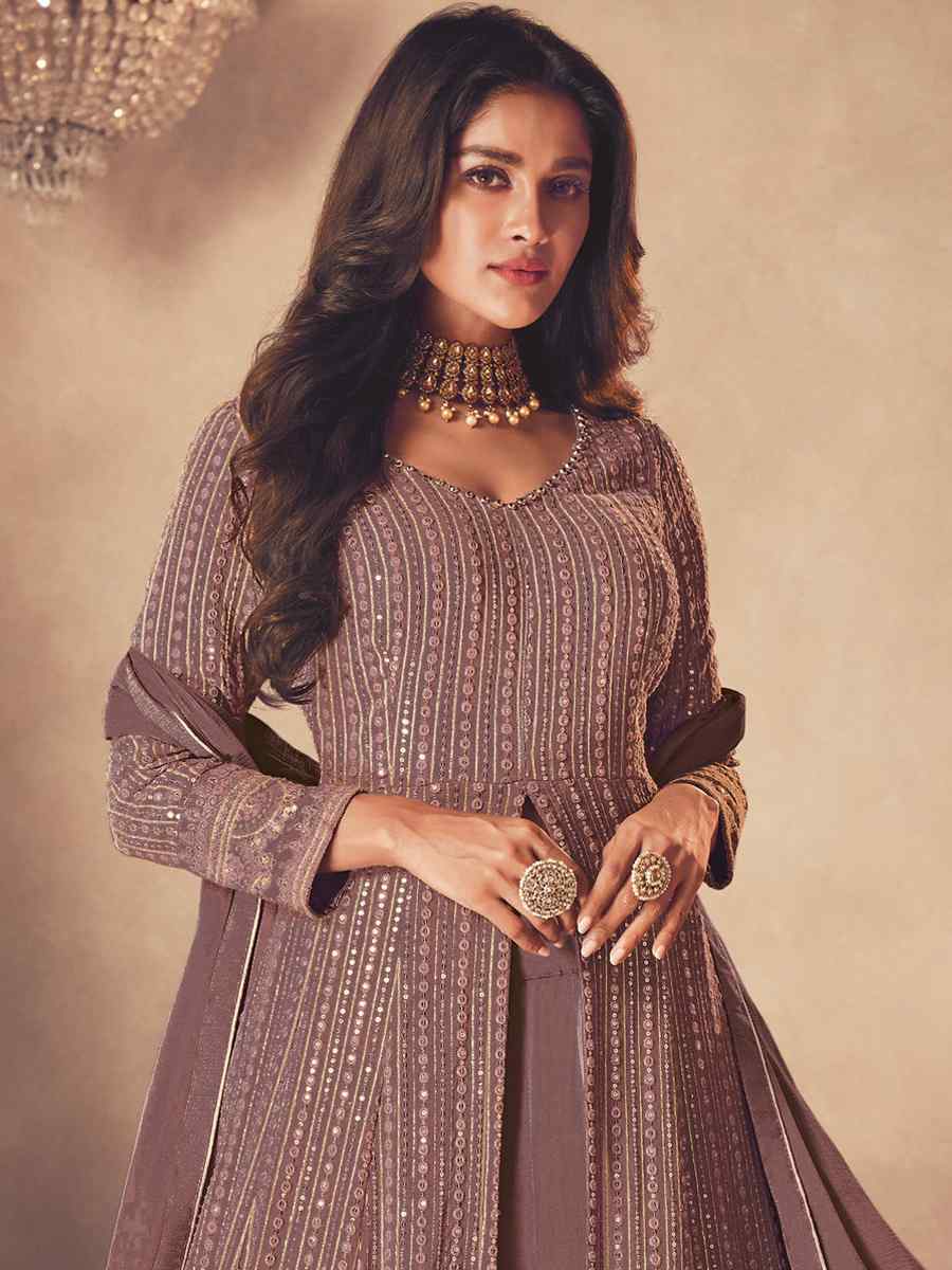 Dusty Lavender Heavy Faux Georgette Embroidered Festival Wedding Anarkali Salwar Kameez