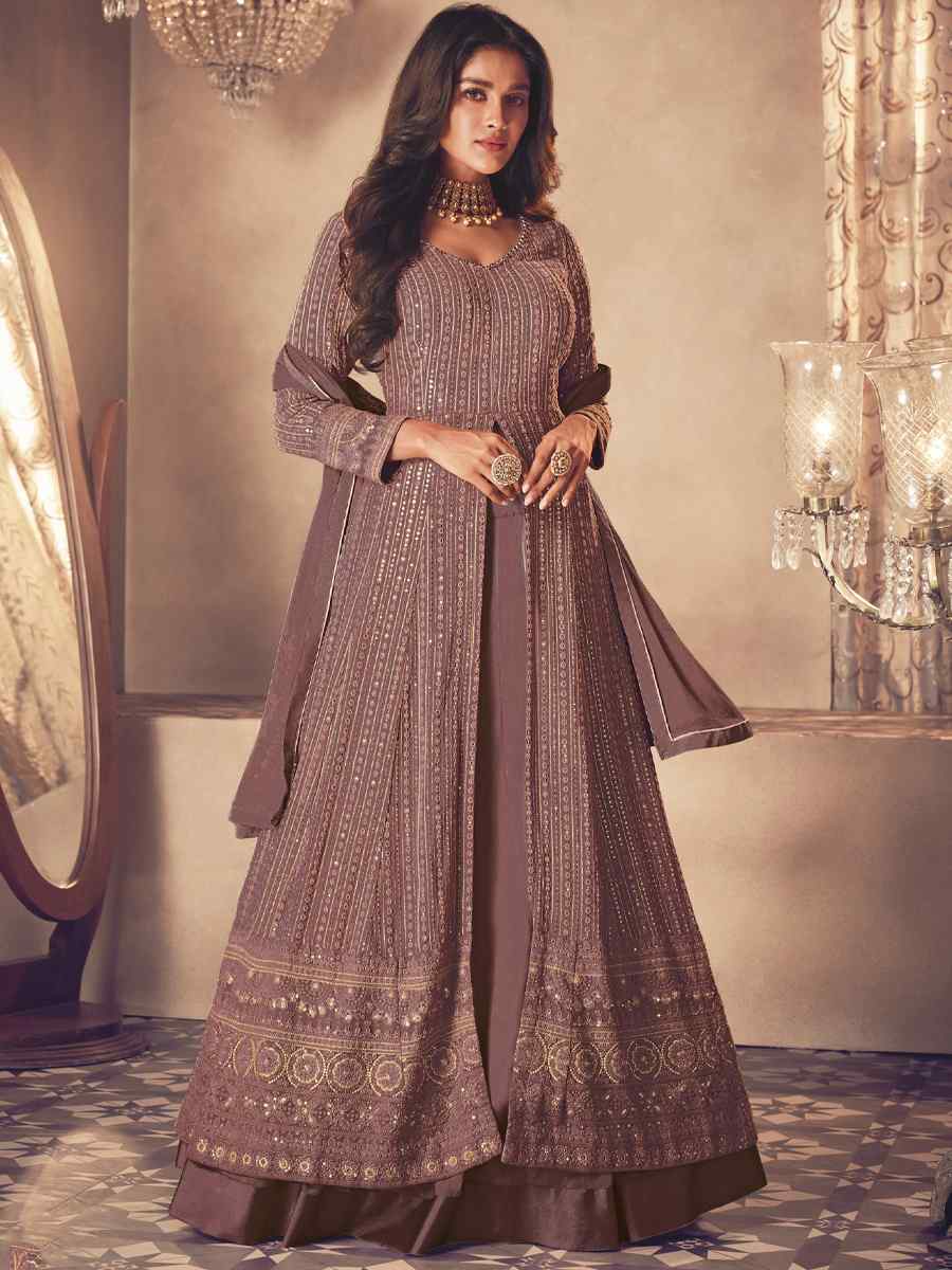 Dusty Lavender Heavy Faux Georgette Embroidered Festival Wedding Anarkali Salwar Kameez