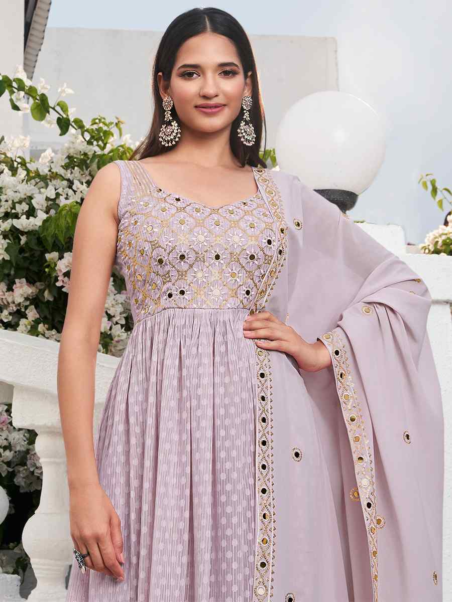 Dusty Lavender Georgette Embroidered Festival Party Ready Anarkali Salwar Kameez