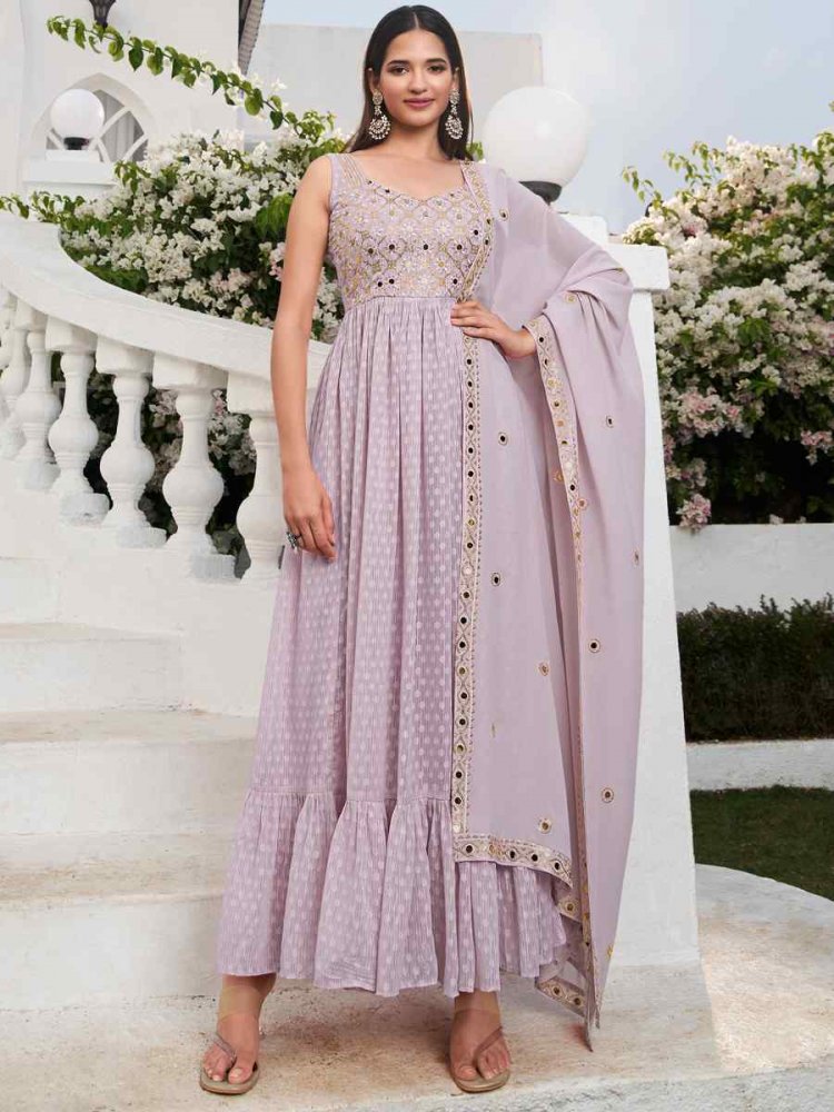 Dusty Lavender Georgette Embroidered Festival Party Ready Anarkali Salwar Kameez