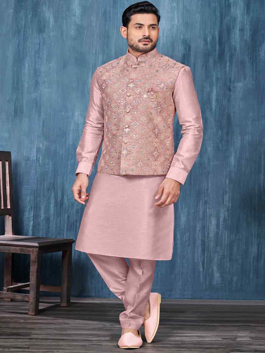 Dusty Pink Art Banarasi Silk Woven Festival Wedding Kurta