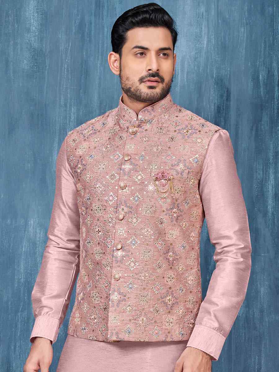 Dusty Pink Art Banarasi Silk Woven Festival Wedding Kurta