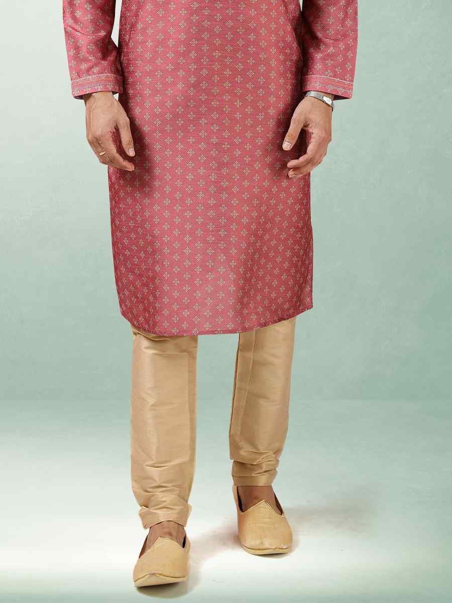 Dusty Pink Art Silk Printed Festival Kurta