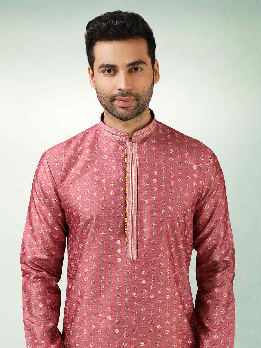 Dusty Pink Art Silk Printed Festival Kurta