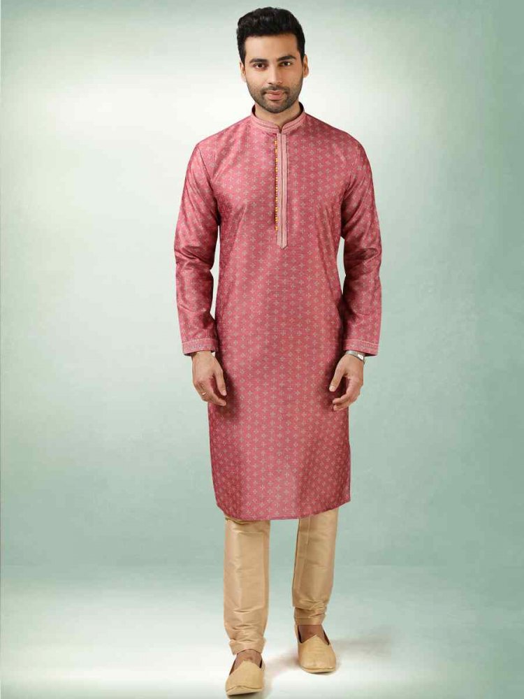 Dusty Pink Art Silk Printed Festival Kurta