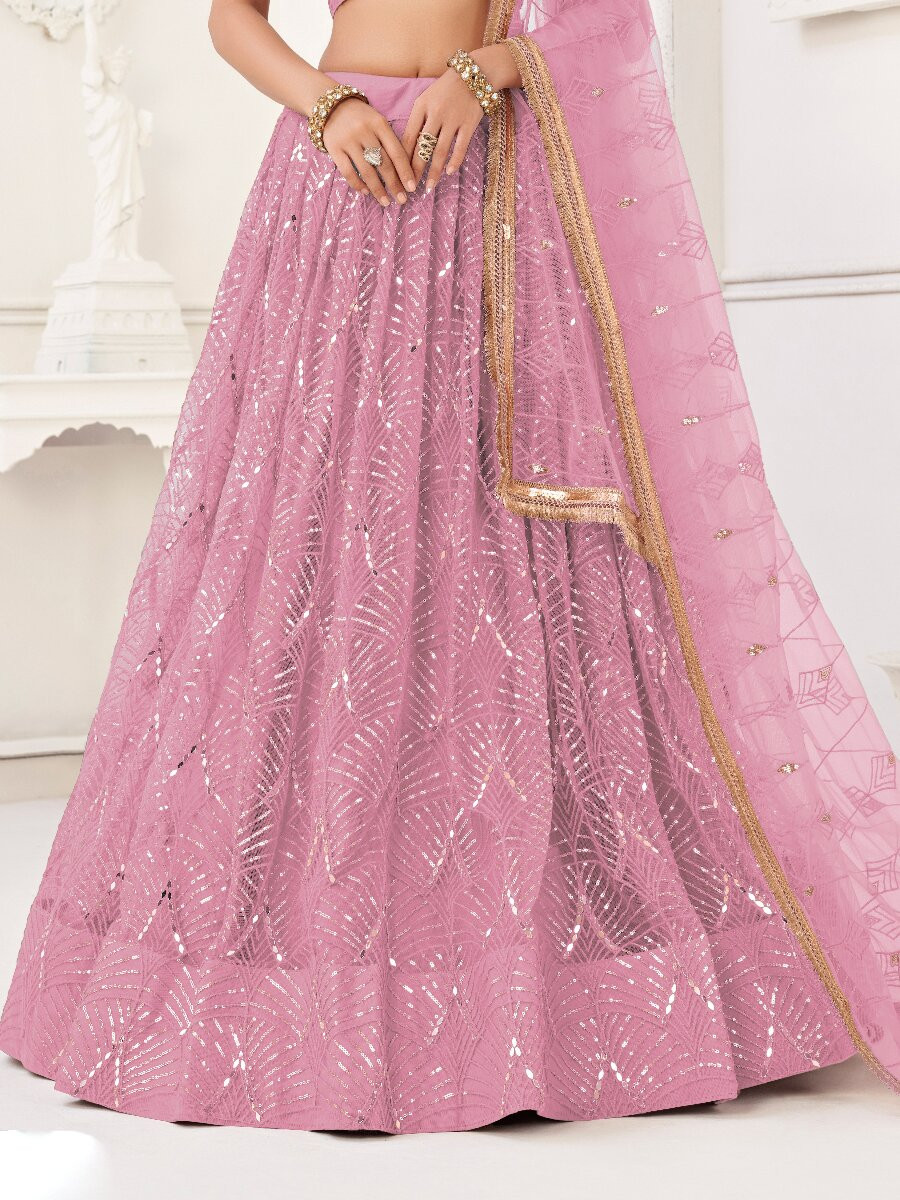 Dusty Pink Butterfly Net Embroidery Sequins Wedding Festival Party Wear Traditional Lehenga Choli