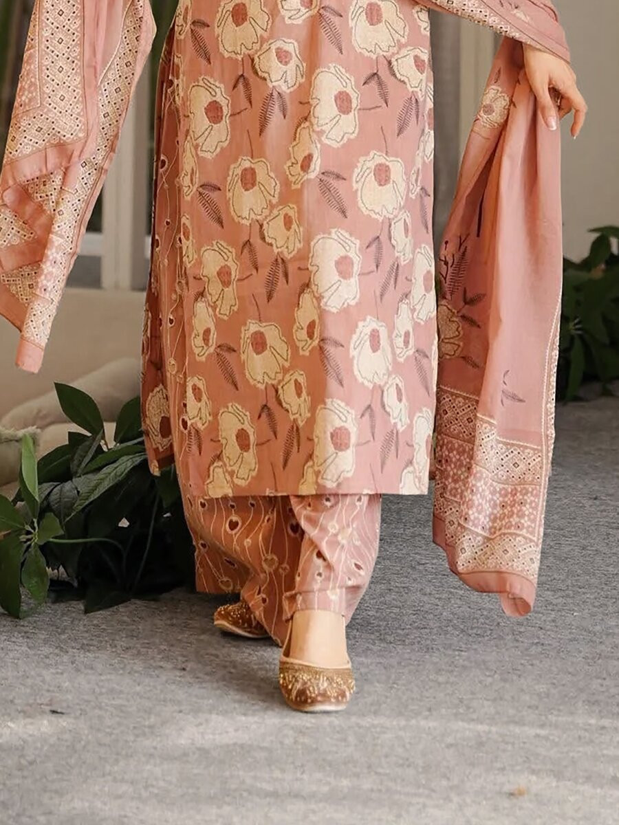 Dusty Pink Cambric cottan Printed Wedding Party Festival Casual Ready Palazzo Pant Salwar Kameez