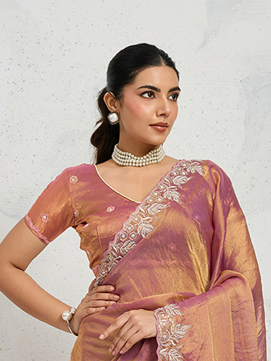 Dusty Pink Chiffon Velvet Zari Sequins Embroidery Reception Festival Wedding Party Fancy Heavy Border Sarees