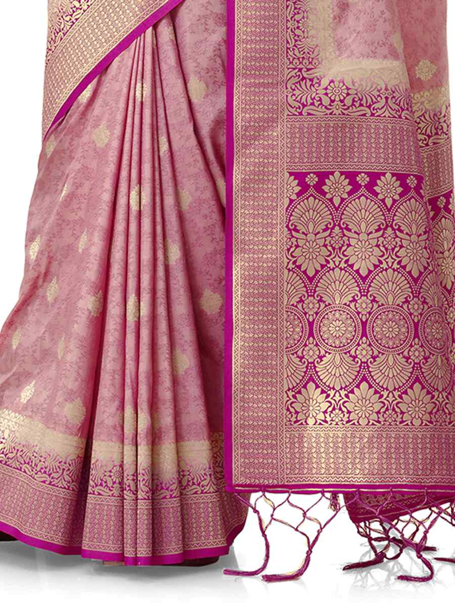 Dusty Pink Dola Silk Handwoven Wedding Festival Heavy Border Saree
