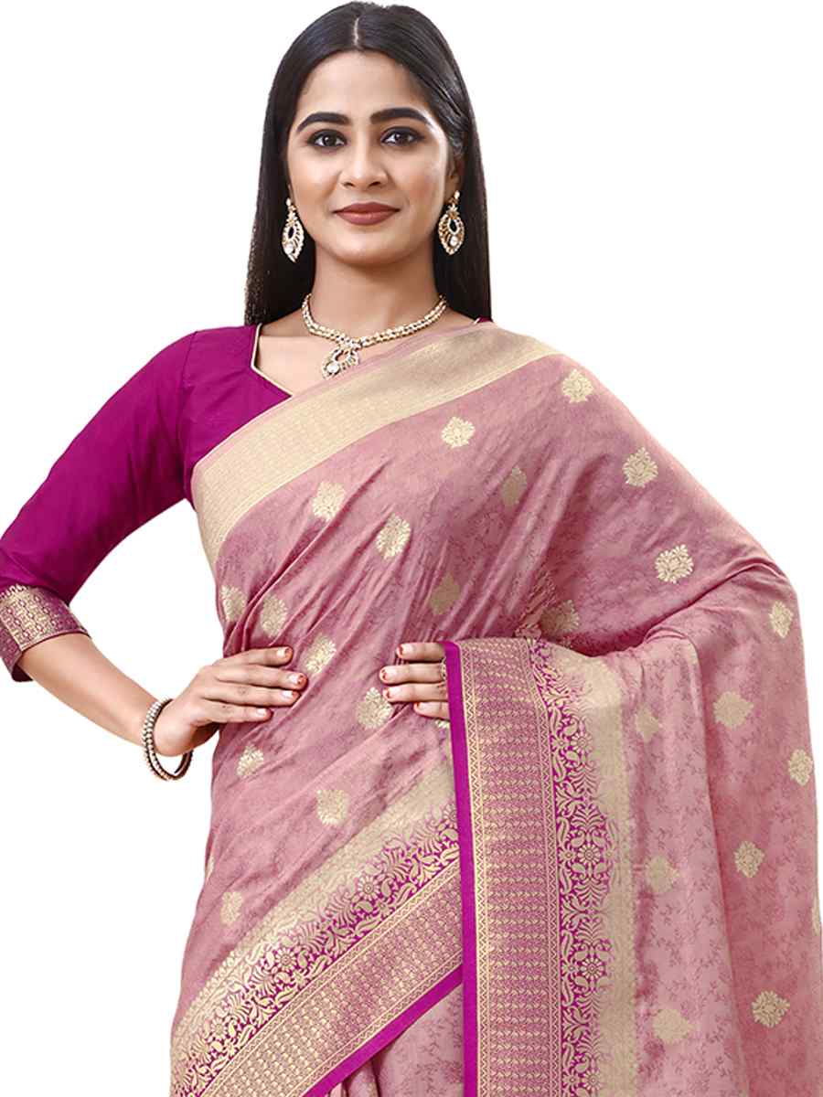 Dusty Pink Dola Silk Handwoven Wedding Festival Heavy Border Saree