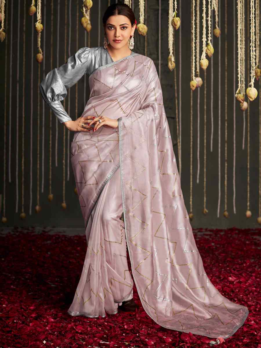 Dusty Pink Fancy Silk Handwoven Wedding Party Classic Bollywood Style Saree