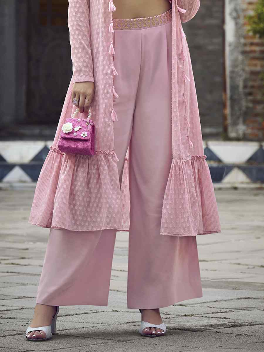 Magenta Pink Colour Kurta Straight Fit Pants Palazzo Pair With Dupatta