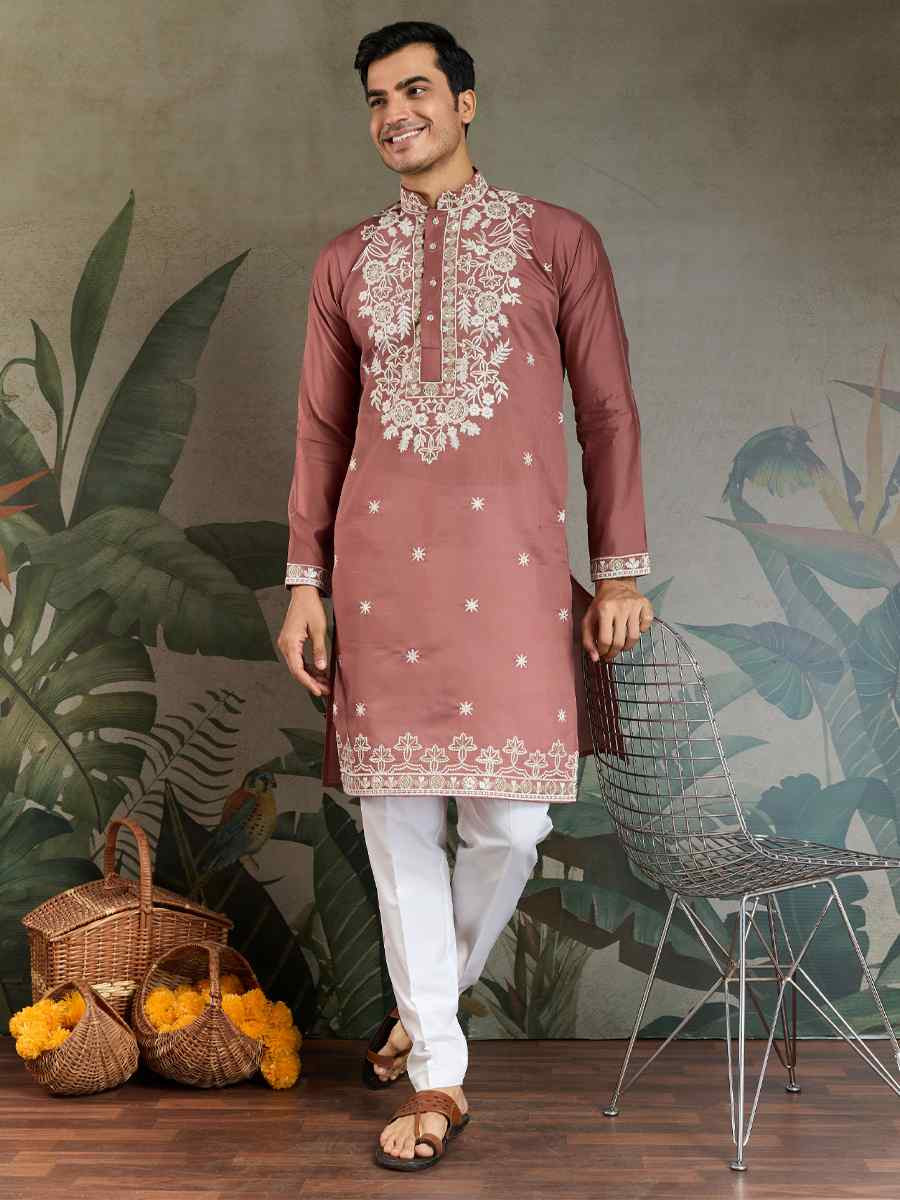 Dusty Pink Georgette Embroidery Festival Party Kurta