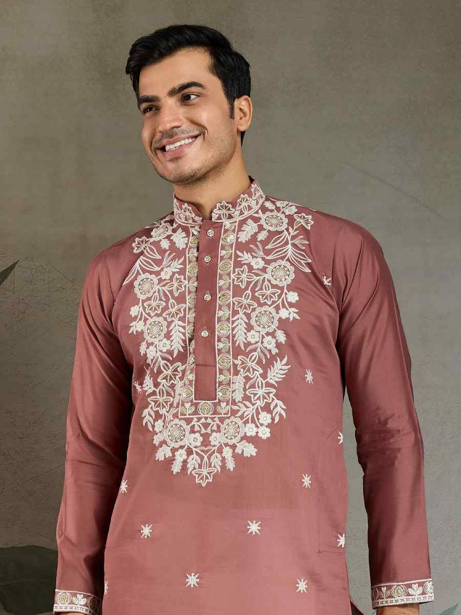 Dusty Pink Georgette Embroidery Festival Party Kurta