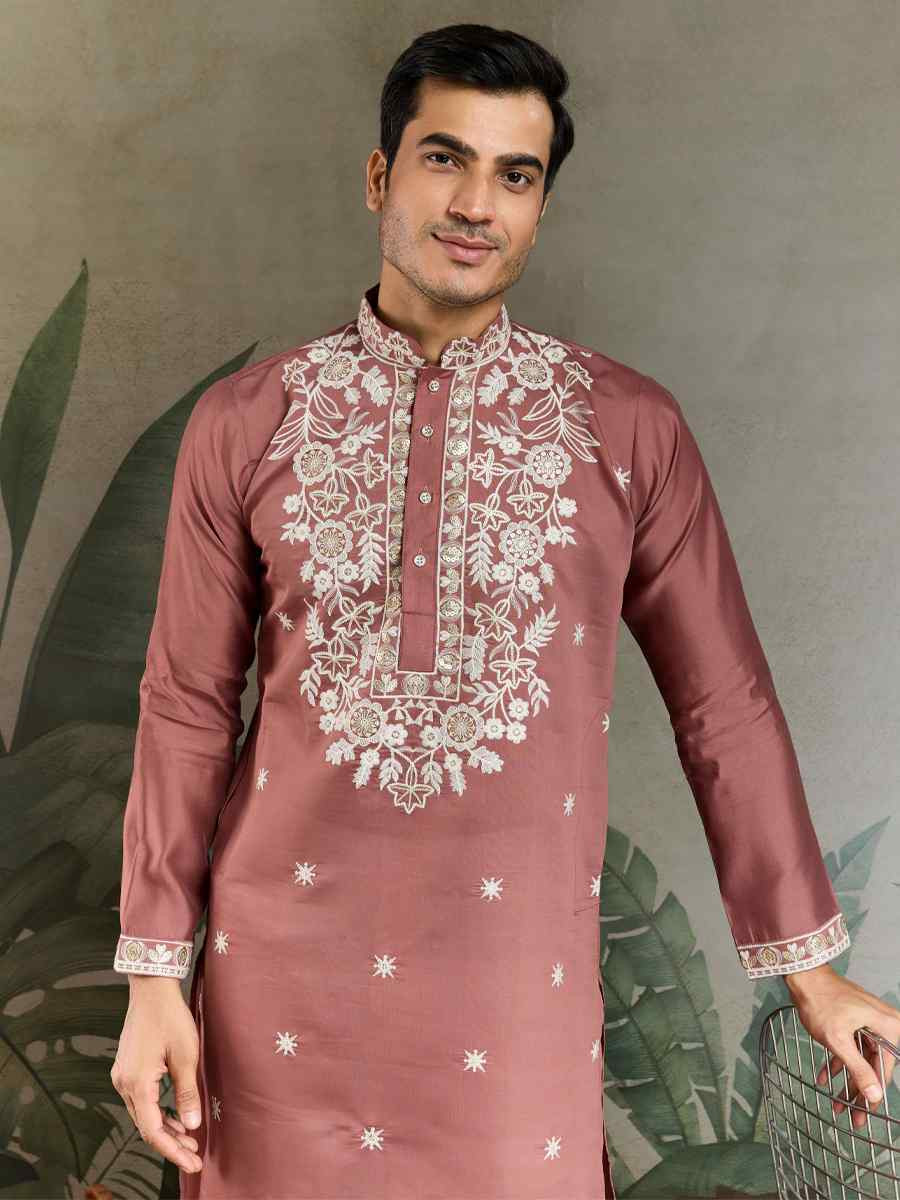 Dusty Pink Georgette Embroidery Festival Party Kurta