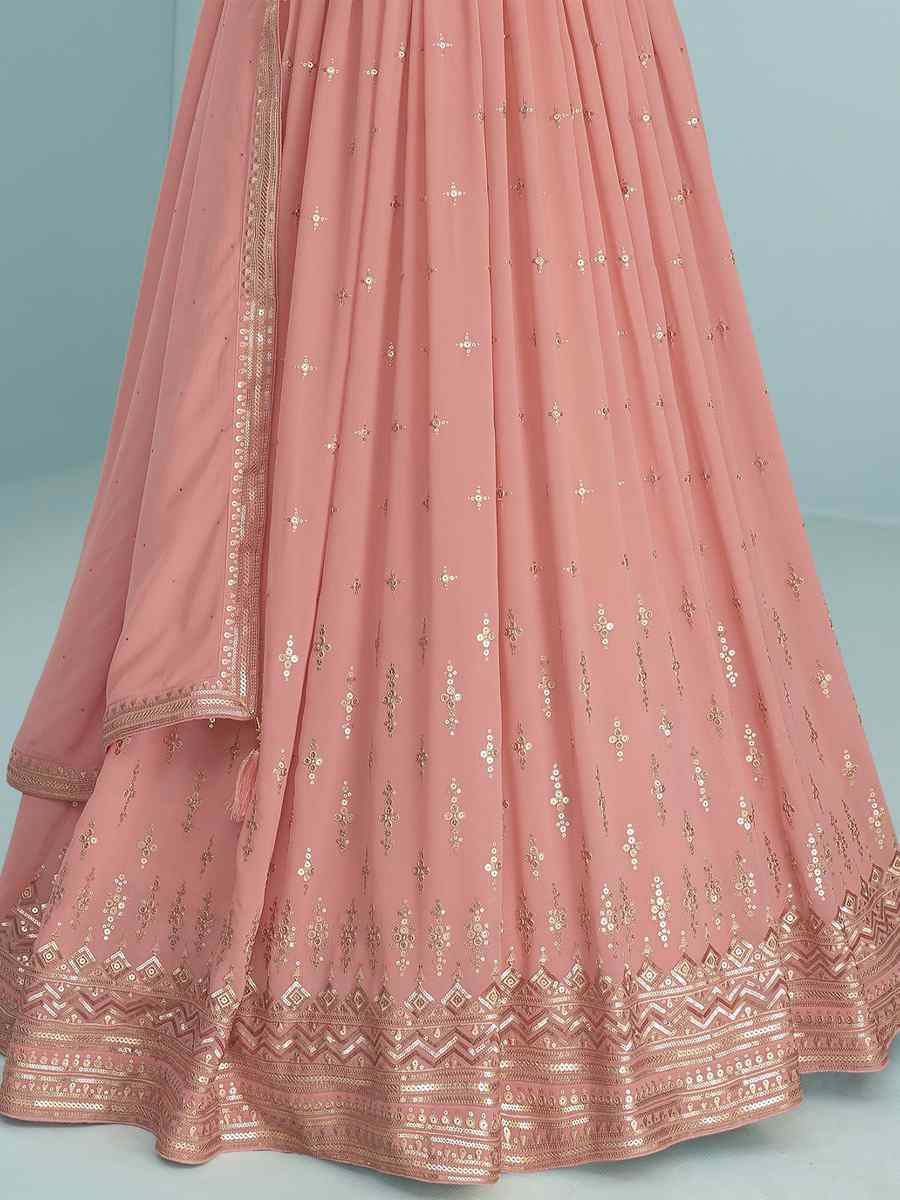 Dusty Pink Heavy Faux Georgette Embroidered Festival Wedding Anarkali Salwar Kameez