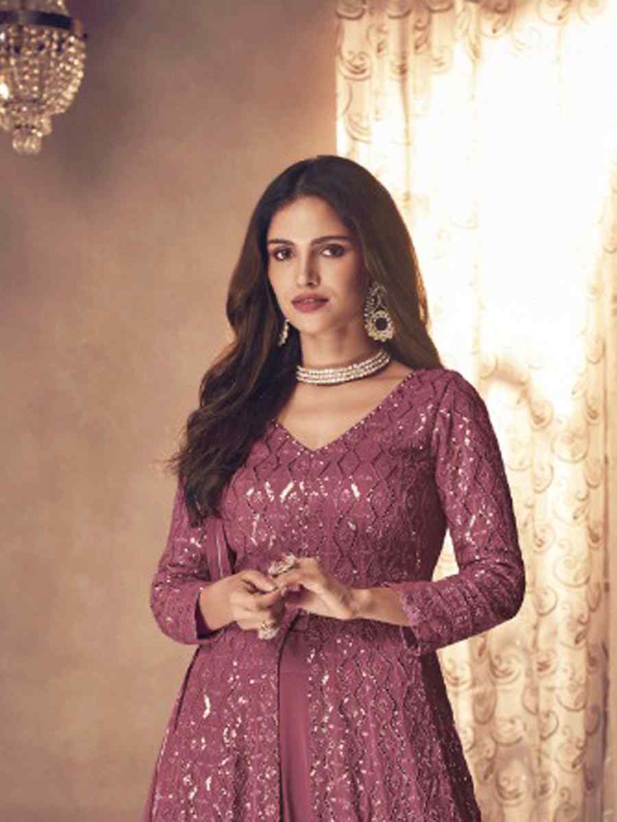 Dusty Pink Heavy Faux Georgette Embroidered Party Engagement Lawn Salwar Kameez