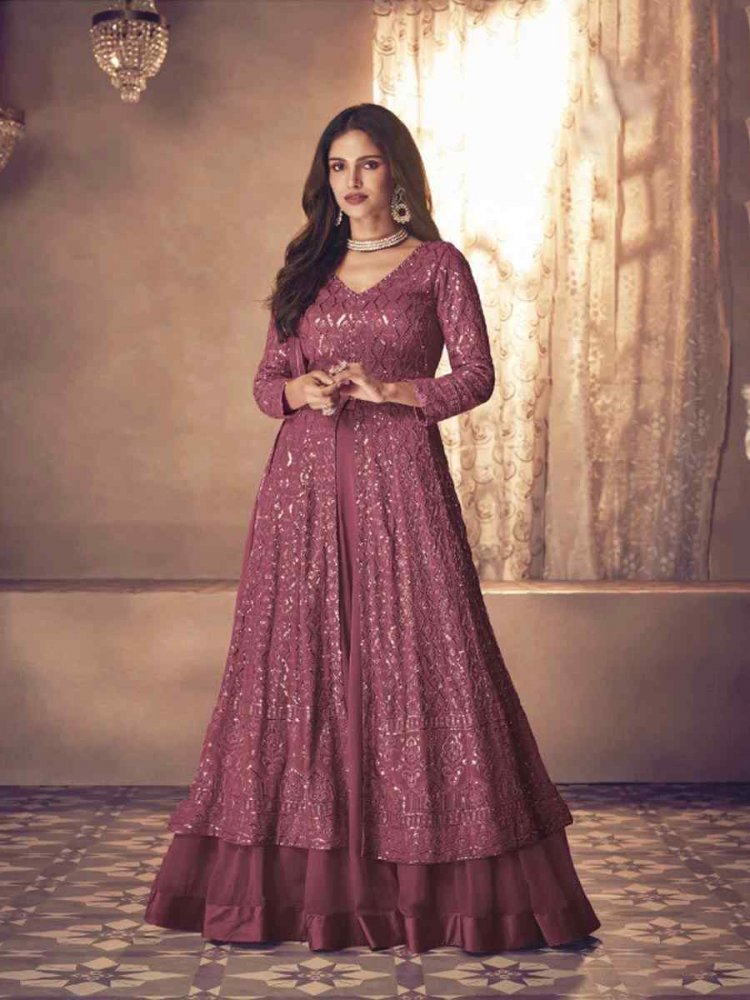 Dusty Pink Heavy Faux Georgette Embroidered Party Engagement Lawn Salwar Kameez