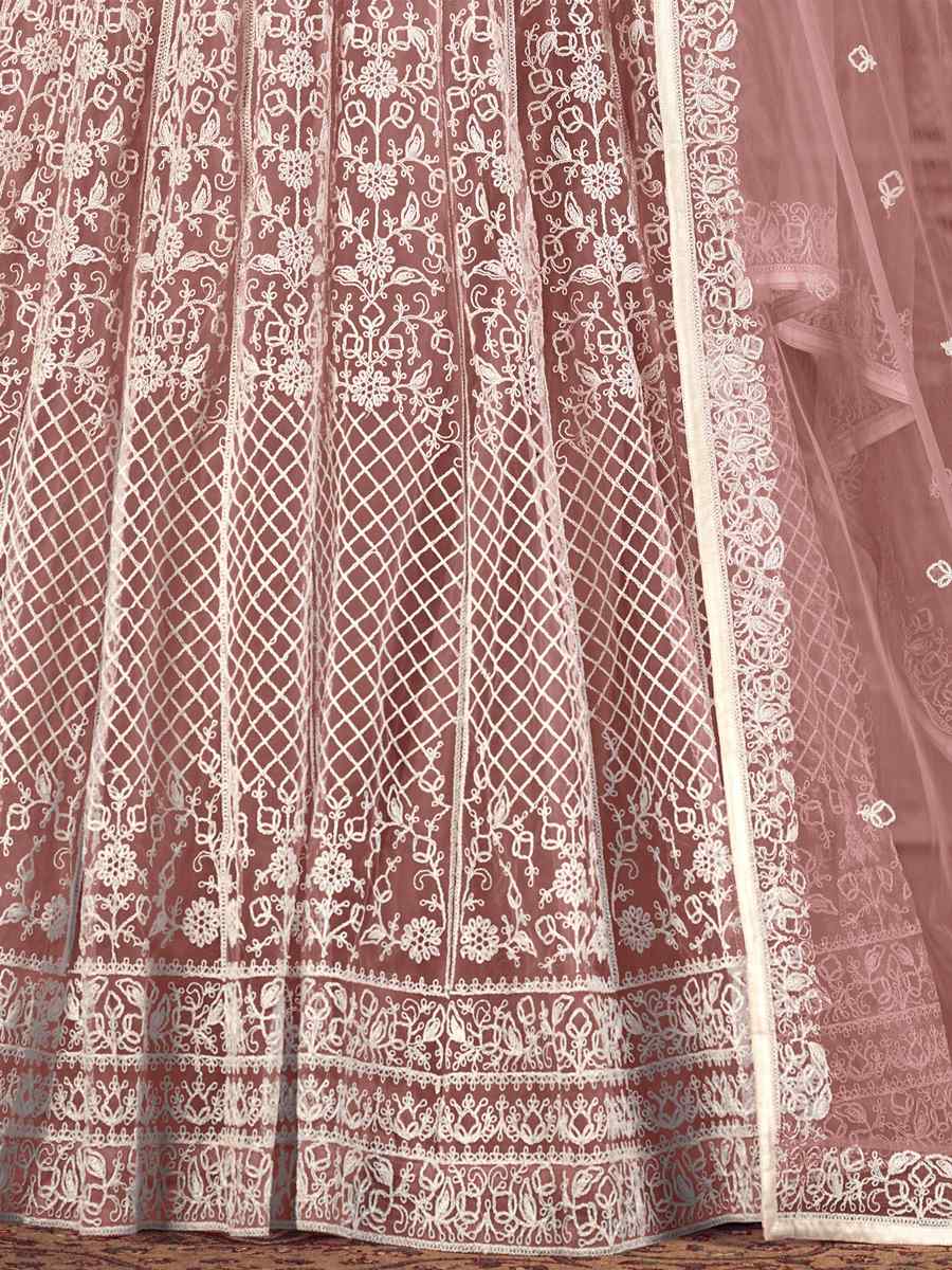Dusty Pink Net Embroidered Festival Anarkali Salwar Kameez