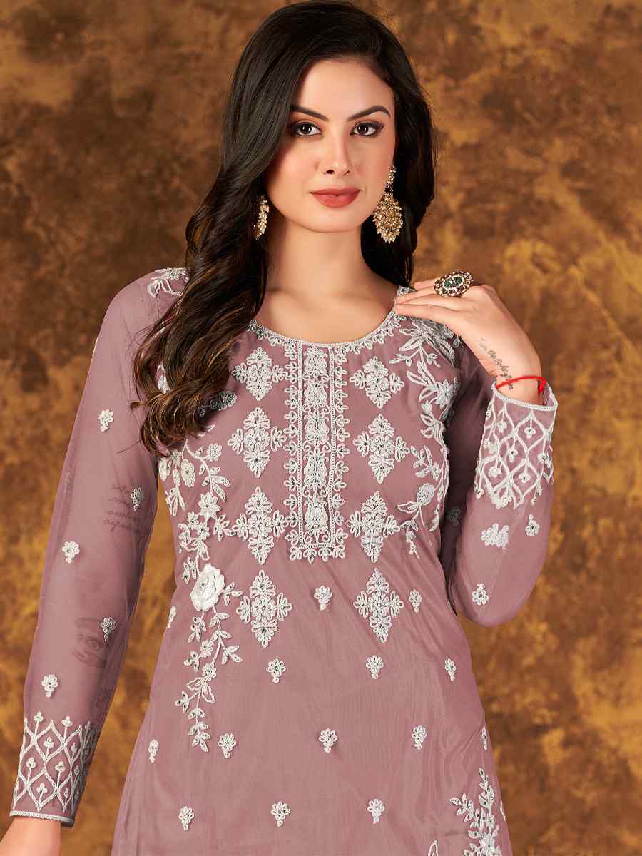 Dusty Pink Net Embroidered Festival Palazzo Pant Salwar Kameez