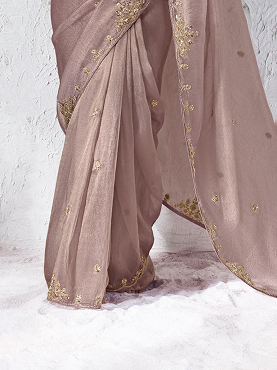 Dusty Pink Premium Luxe Silk Organza Embroidery Sequins Wedding Reception Party Festival Casual Heavy Border Sarees