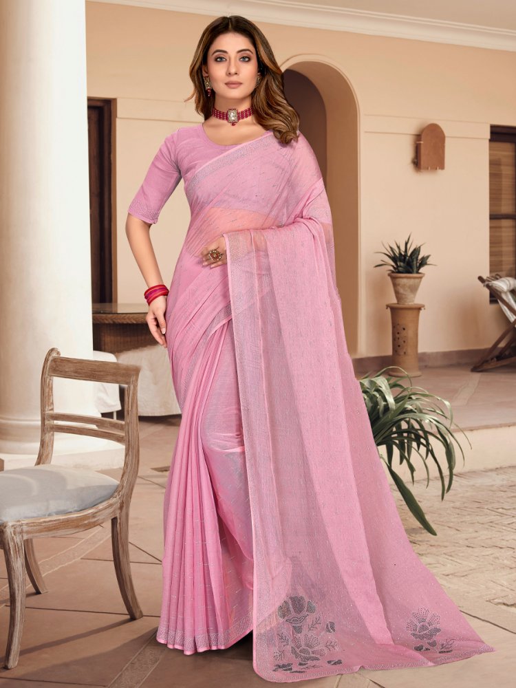 Dusty Pink Simmer Silk Handwoven Party Festival Classic Style Saree