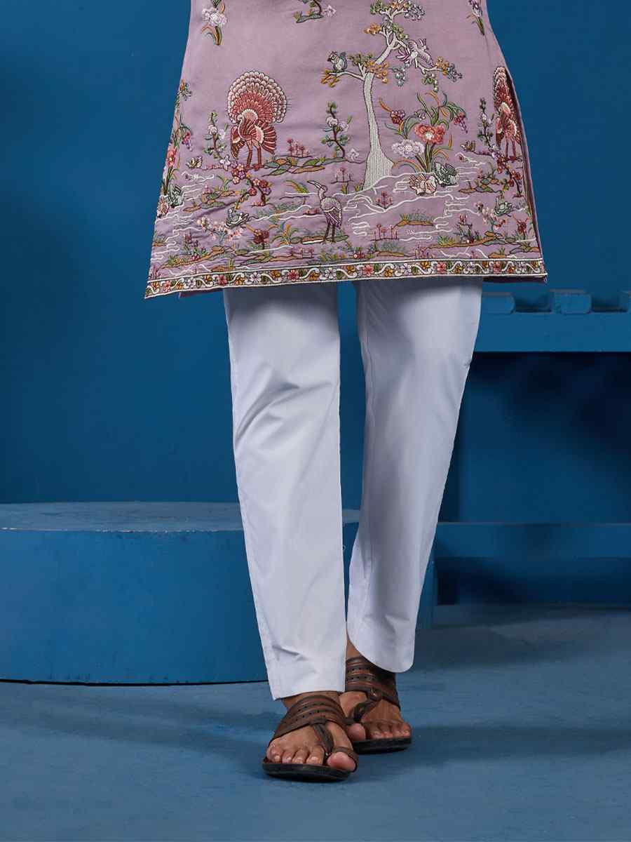 Dusty Pink Viscose Silk Embroidery Festival Wedding Party Mens Kurta