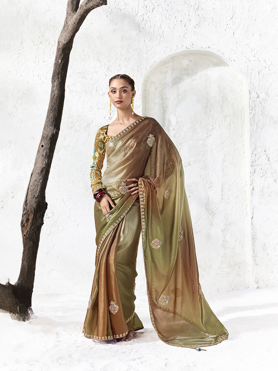 Dusty Premium Luxe Silk Organza Embroidery Sequins Wedding Reception Party Festival Casual Heavy Border Sarees