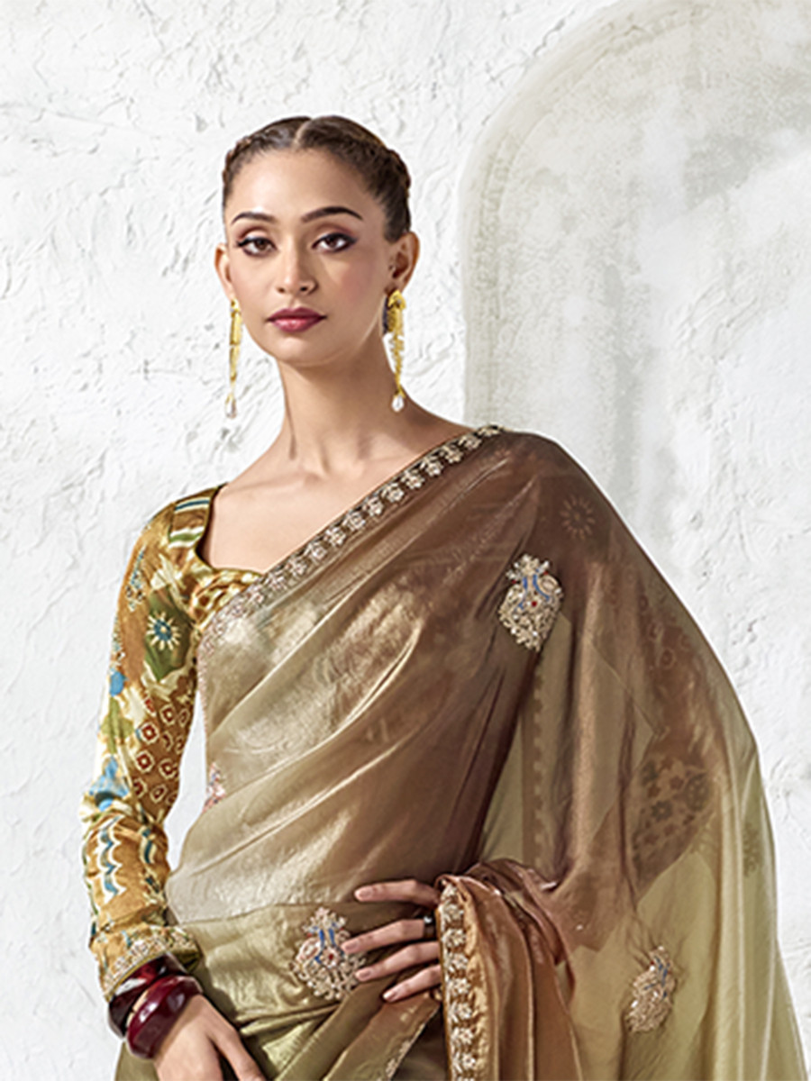 Dusty Premium Luxe Silk Organza Embroidery Sequins Wedding Reception Party Festival Casual Heavy Border Sarees